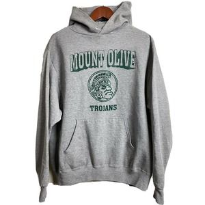 Vintage Mount Olive Trojans College Hoodie Sweatshirt Gray Jerzees L Russell